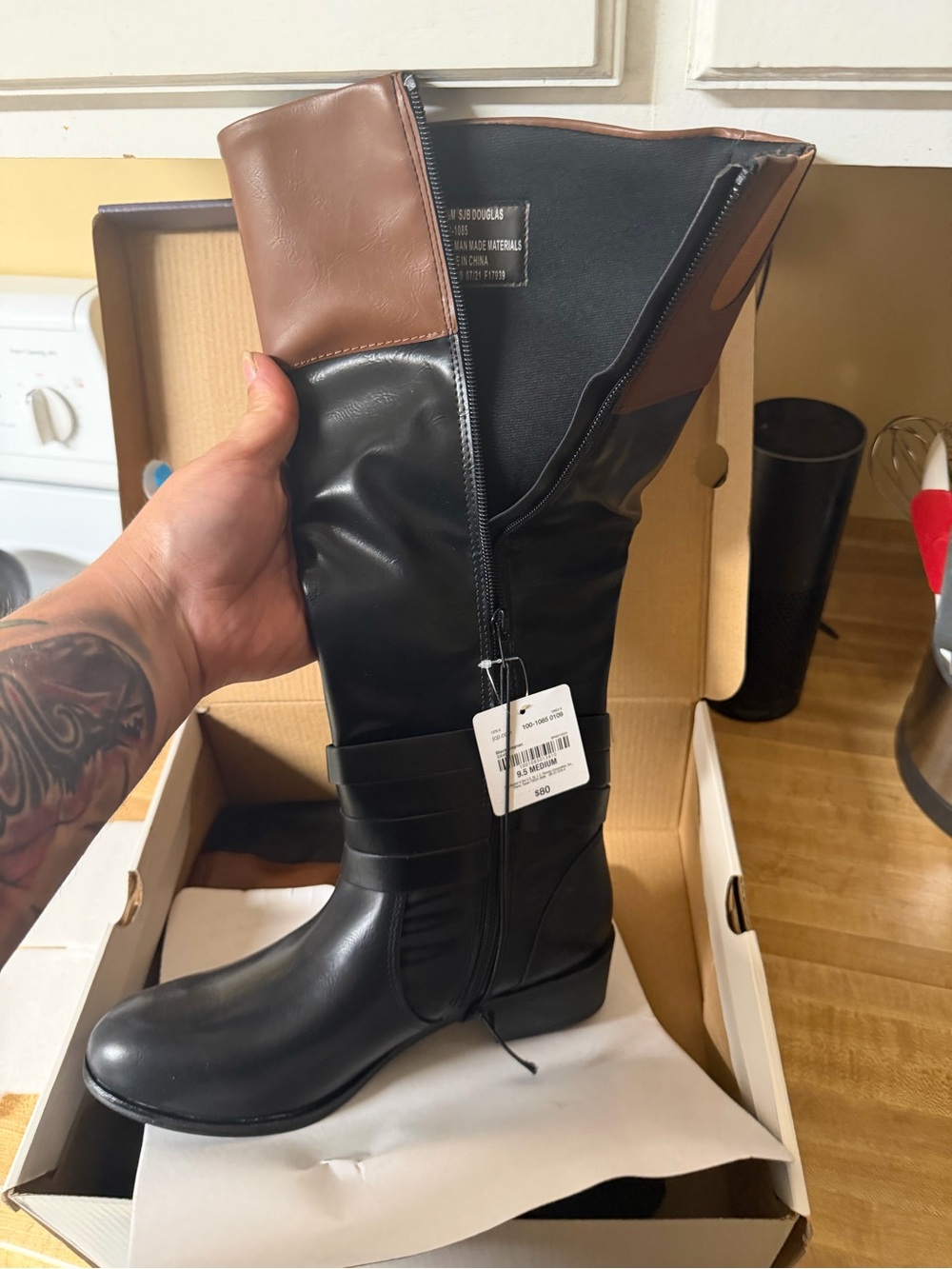 St. John's Bay Black and Brown Mid-Calf Zip Heeled Boots